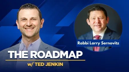 Ted Jenkin and Rabbi Larry Sernovitz featured in The Roadmap podcast banner with blue background.