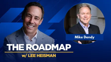 Two men smiling in business attire with text The Roadmap w/ Lee Heisman and Mike Dendy on a blue background