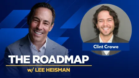 Smiling Lee Heisman and Clint Crowe featured on a blue background for The Roadmap podcast cover art.