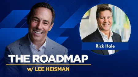 Two men, Lee Heisman and Rick Hale, smiling in business attire on a blue background for The Roadmap podcast