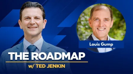 Ted Jenkin and Louis Gump smiling in a promotional image for The Roadmap podcast with a blue background.