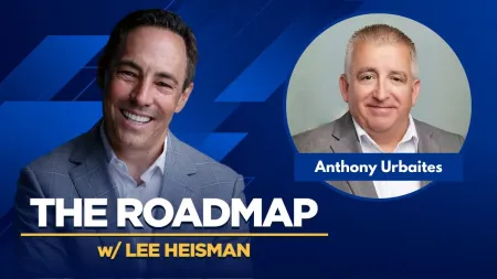 Podcast cover for The Roadmap with Lee Heisman featuring guest Anthony Urbaites on blue geometric background.