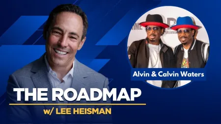 Host Lee Heisman smiles with inset image of Alvin and Calvin Waters on The Roadmap podcast graphic.