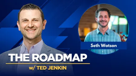 Smiling host Ted Jenkin and guest Seth Watson in graphic for The Roadmap podcast episode.