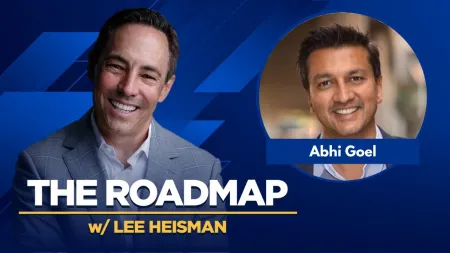 Portraits of Lee Heisman and Abhi Goel on a blue background for The Roadmap podcast episode.