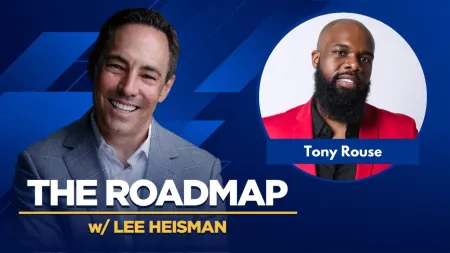 The Roadmap podcast cover featuring Lee Heisman and Tony Rouse on a blue geometric background.