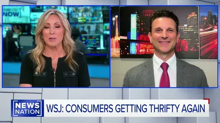Two news anchors report on WSJ story about consumers becoming thrifty again on News Nation.