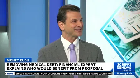 Financial expert discussing medical debt removal and benefits of proposal on Scripps News Morning Rush segment.