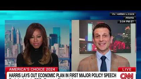 CNN news segment on Harris's economic plan with Ted Jenkin, CEO of Oxygen Financial, discussing policy speech live.