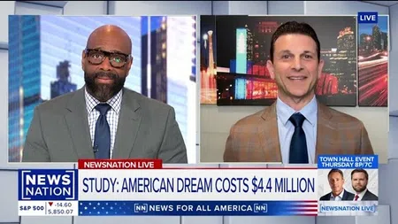 Two male news anchors discussing a report on the $4.4 million cost of the American dream on NewsNation Live