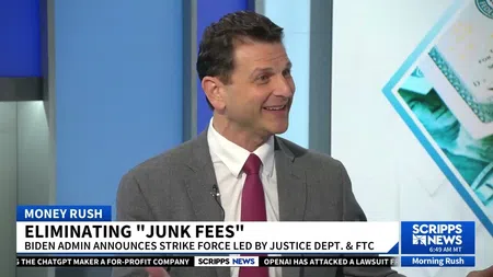 News anchor discussing eliminating junk fees on Scripps News Morning Rush segment.