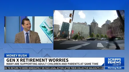 News segment discussing Gen X retirement worries and financial support for adult children and parents.