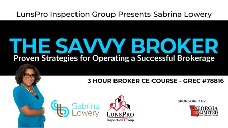 Banner for The Savvy Broker course by Sabrina Lowery with logos of LunsPro and Georgia Unlimited sponsors.