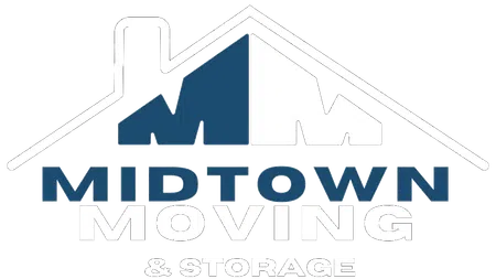 Midtown Moving and Storage logo featuring a stylized house roof and blue and white letters M and M.