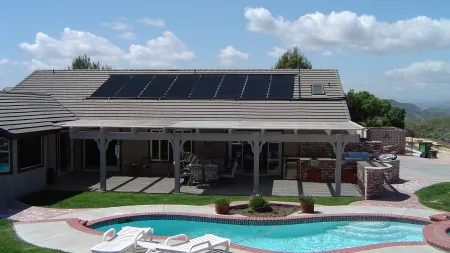 a house with a swimming pool