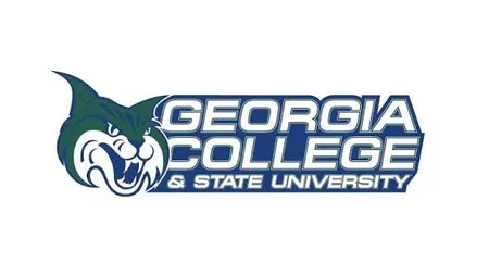 Georgia College & State University logo with a fierce bobcat mascot in blue and green colors