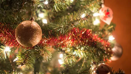 a tree with ornaments and lights