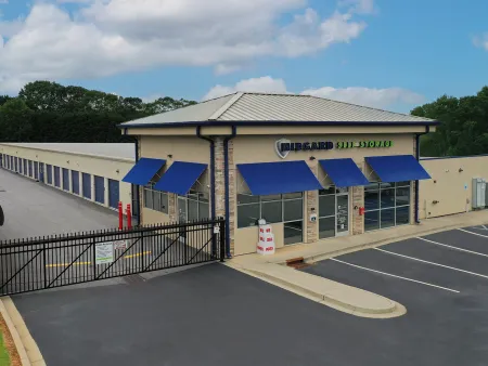 a building with a parking lot