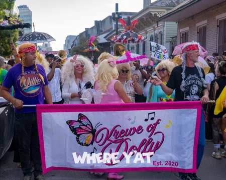 The Krewe of Dolly Parton Rolled through the French Quarter to Frenchmen st with a large crowd honoring Dolly Parton on Friday, September 25, 2026. #kreweofdolly #dollyparton