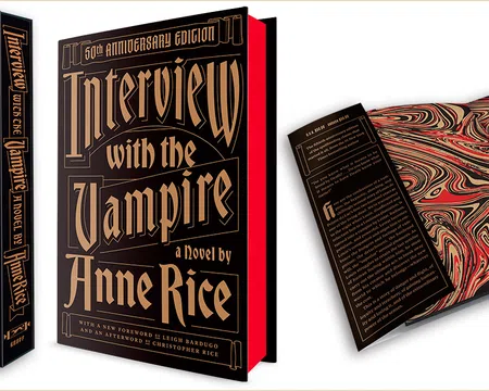 Special 50th anniversary edition of Interview with the Vampire by Anne Rice with decorative black and red cover design