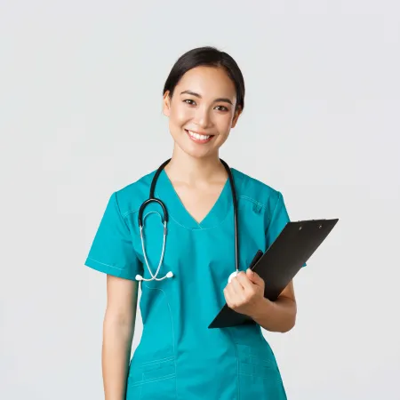 a nurse holding a tablet