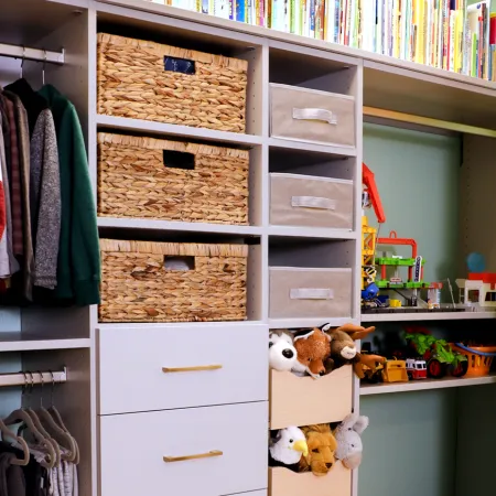 a closet full of stuffed animals