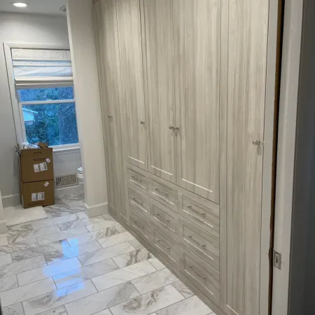 a wooden closet in a room