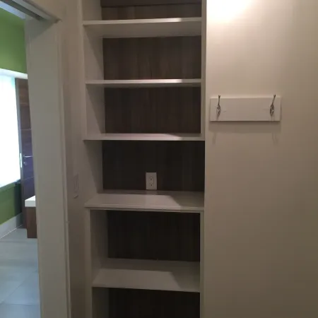 a white shelving unit