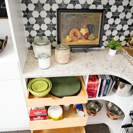 a shelf with objects on it