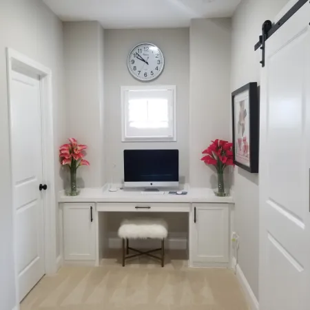 a white desk with a laptop on it