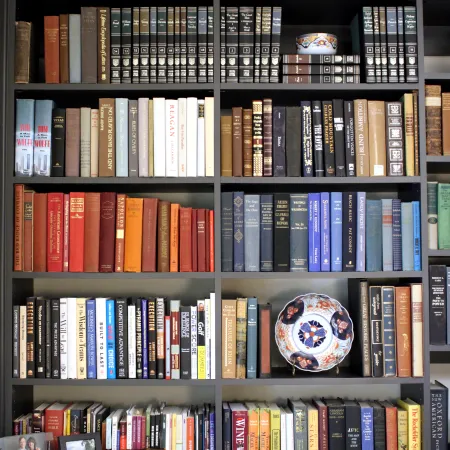 a bookshelf full of books