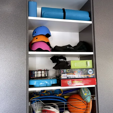 a shelf with objects on it