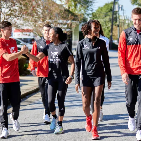 a group of people running