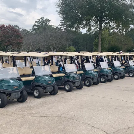 a row of golf carts