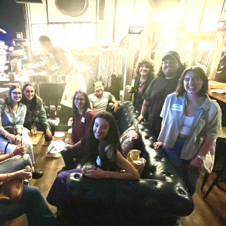 a group of people sitting in a room