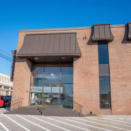 a building with a parking lot