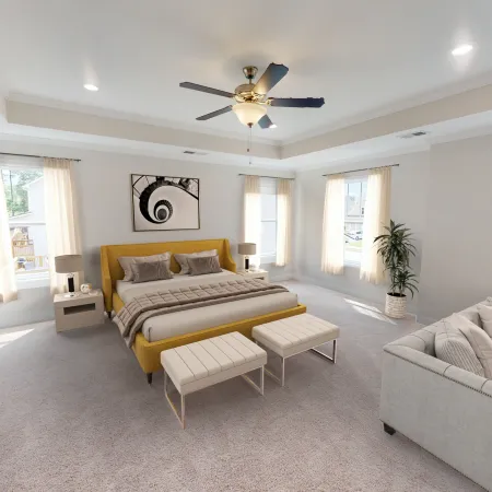 a living room filled with furniture and a large window