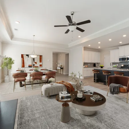 a large kitchen with a dining table
