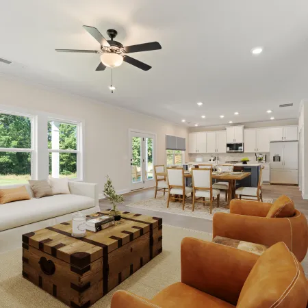 a living room with a couch and a table