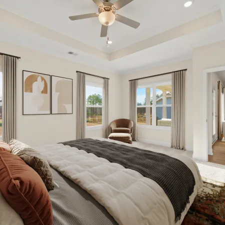 a bedroom with a large bed