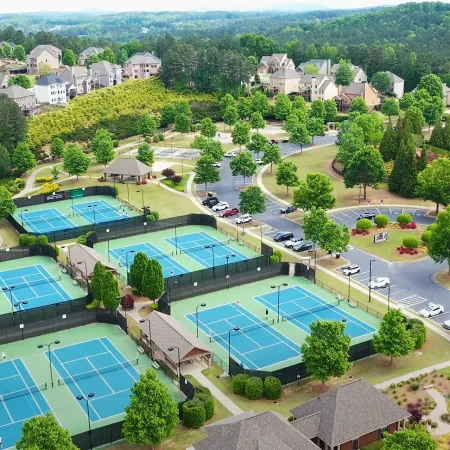 an overhead view of the tennis courts at NatureWalk
