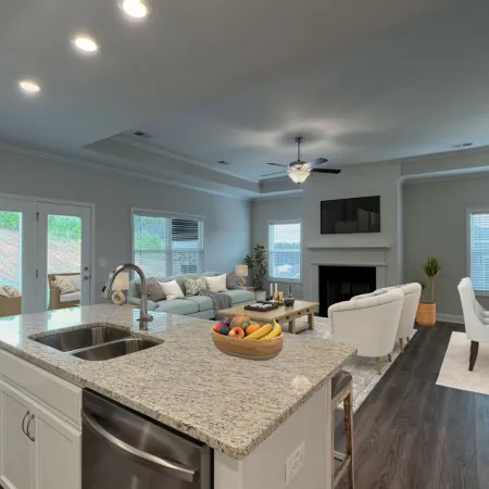 a kitchen with a large island