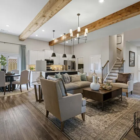 a living room with a wood floor