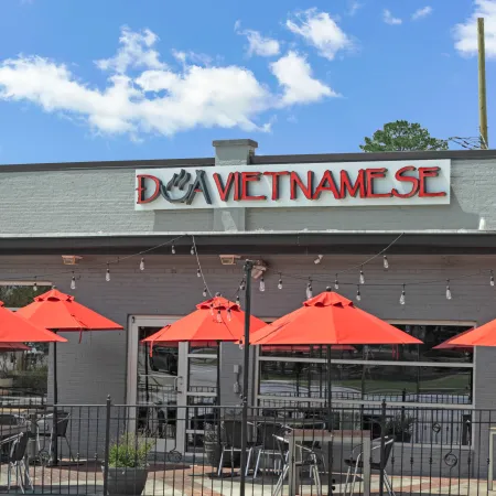 a restaurant with umbrellas