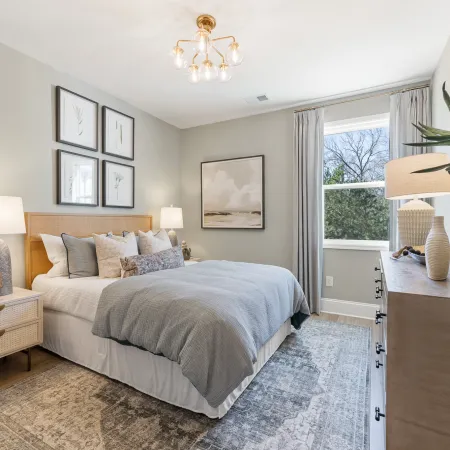 a bedroom with a large bed