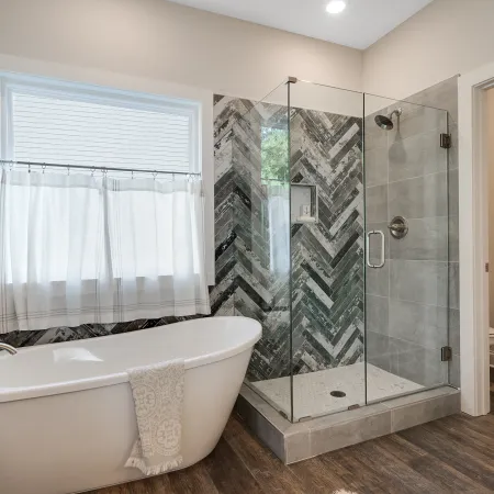 a room with a sink and a mirror