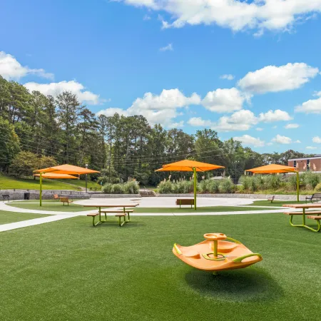 a small playground with a slide
