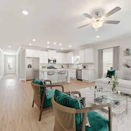 a large living room with a large kitchen and dining area