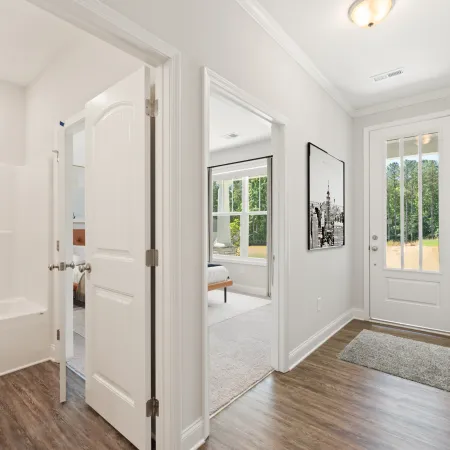 a room with white doors