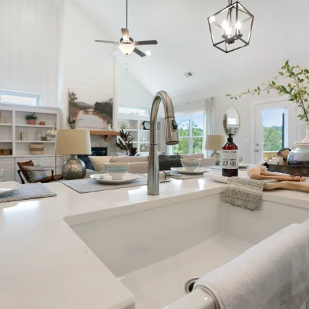 a kitchen with a sink and a window